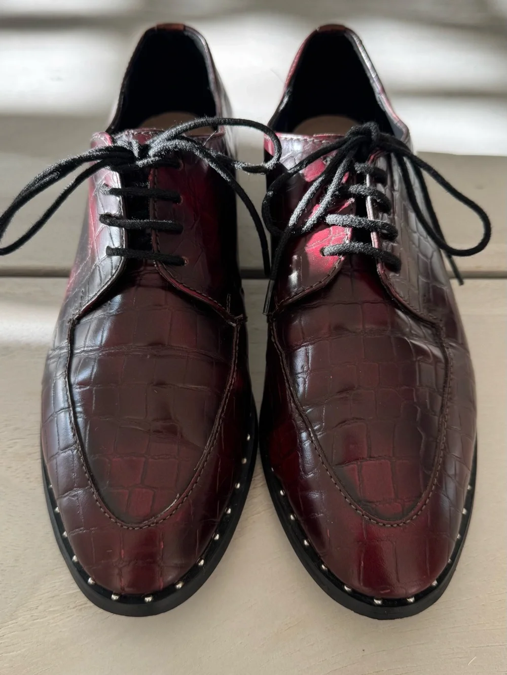 Vintage Kurt Geiger Oxblood Croc-Embossed Lace-Up Dress Shoes Sz 39 (8.5 Women’s